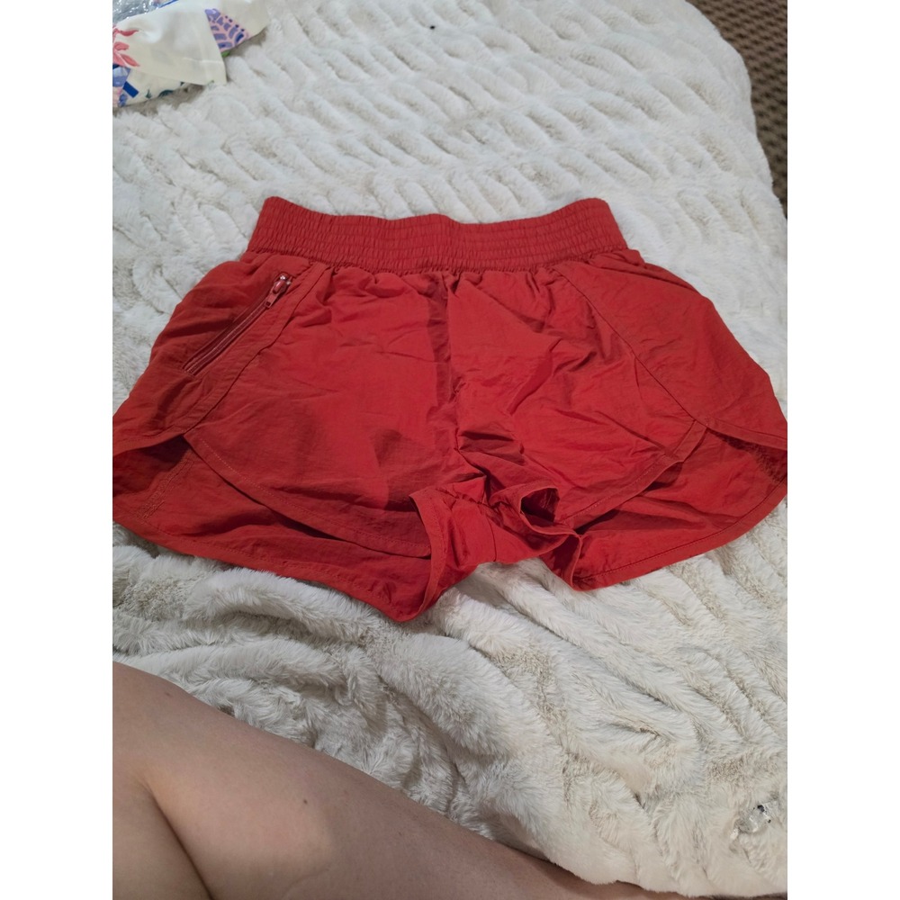 Zenana Red Smocked Waist Athletic Shorts with Zipper Pocket QP-6234BA Small